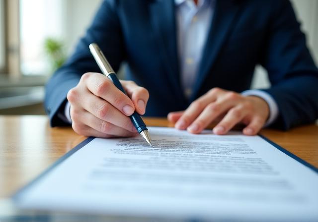 Close up of a professional signing a legal B2B contract