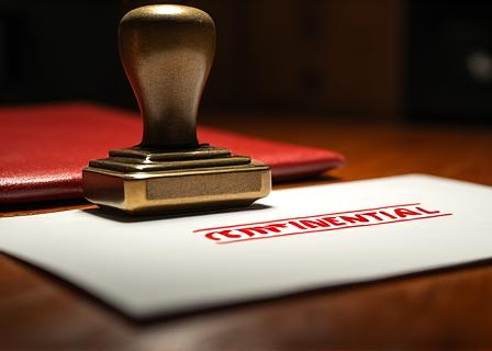 A secure physical folder with a 'Confidential' stamp and a fountain pen